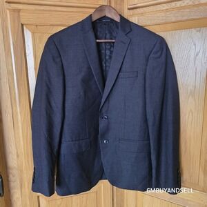 Bar III‎ Mens 38S Slim Fit Wool Blazer Charcoal Grey Micro Check Sport Coat 2BSV